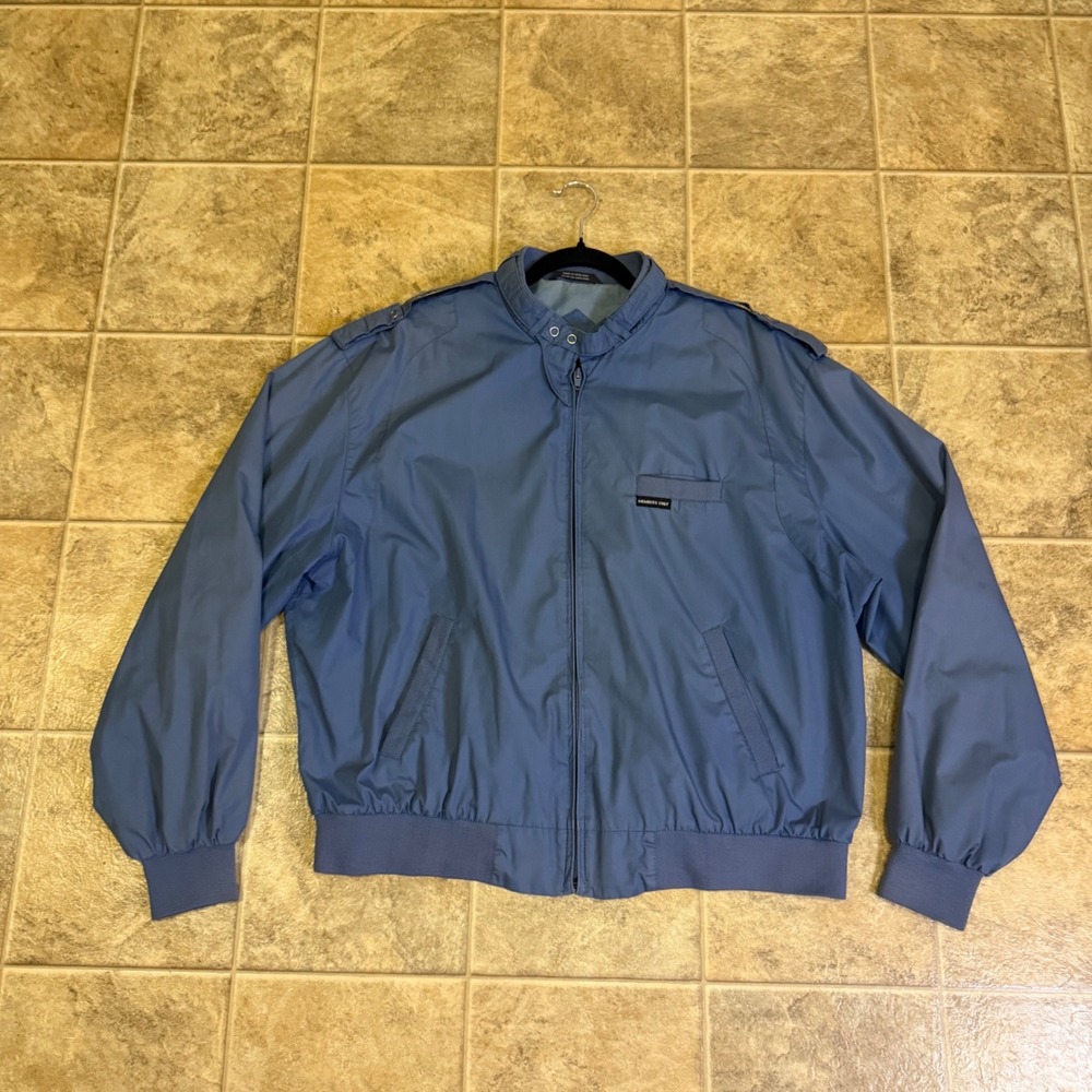 Members Only Iconic Racer Jacket Mens XL Slate Blue Vintage Full Zip Epaulettes